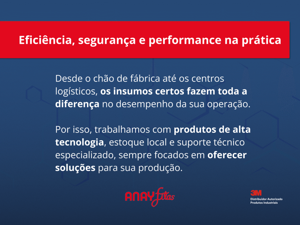 Eficiência, segurança e performance na prática Desde o chão de fábrica até os centros logísticos, os insumos certos fazem toda a diferença no desempenho da sua operação. Por isso, trabalhamos com produtos de alta tecnologia, estoque local e suporte técnico especializado, sempre focados em oferecer soluções para sua produção.